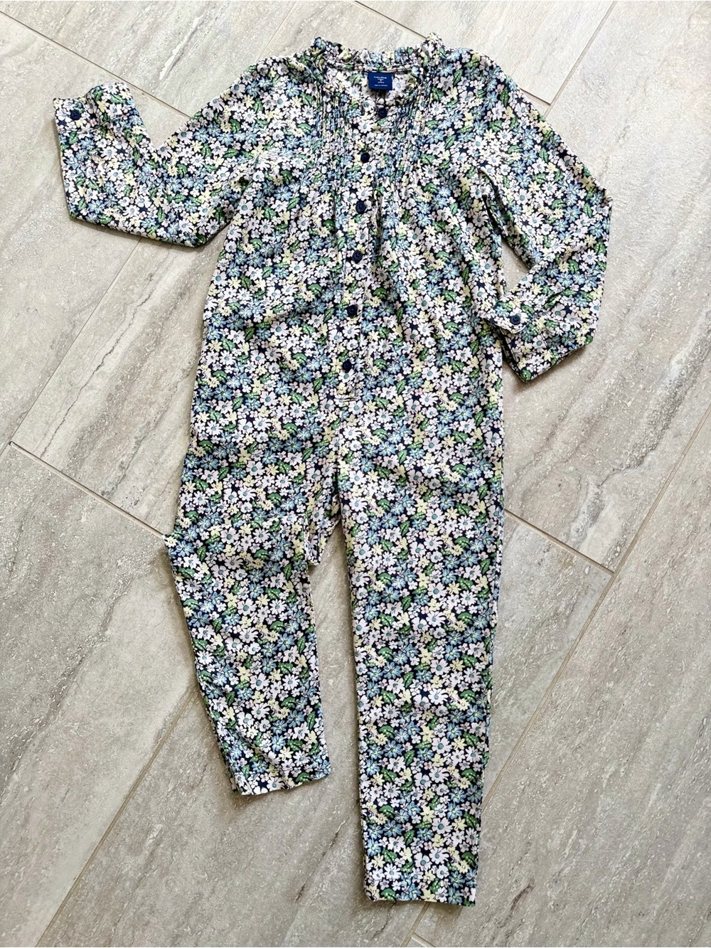 Girls 5T Floral Jumpsuit One Piece Pintuck Ruffle Button Cotton Baby Gap